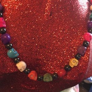 Magnetic Hematite and stone skull Necklace.